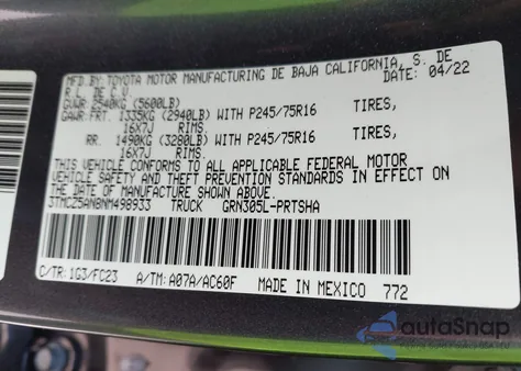 2022 Toyota Tacoma Sr5 V6 from USA, damaged, VIN 3TMCZ5AN8NM498933